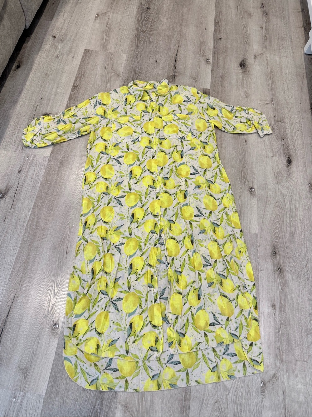 Lemon Print Button-Down beach cover up